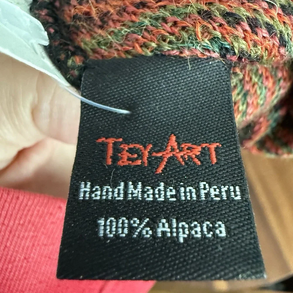 Tey-Art Alpaca Fingerless Gloves Hand Warmers Peru Boho Floral Knit NWT